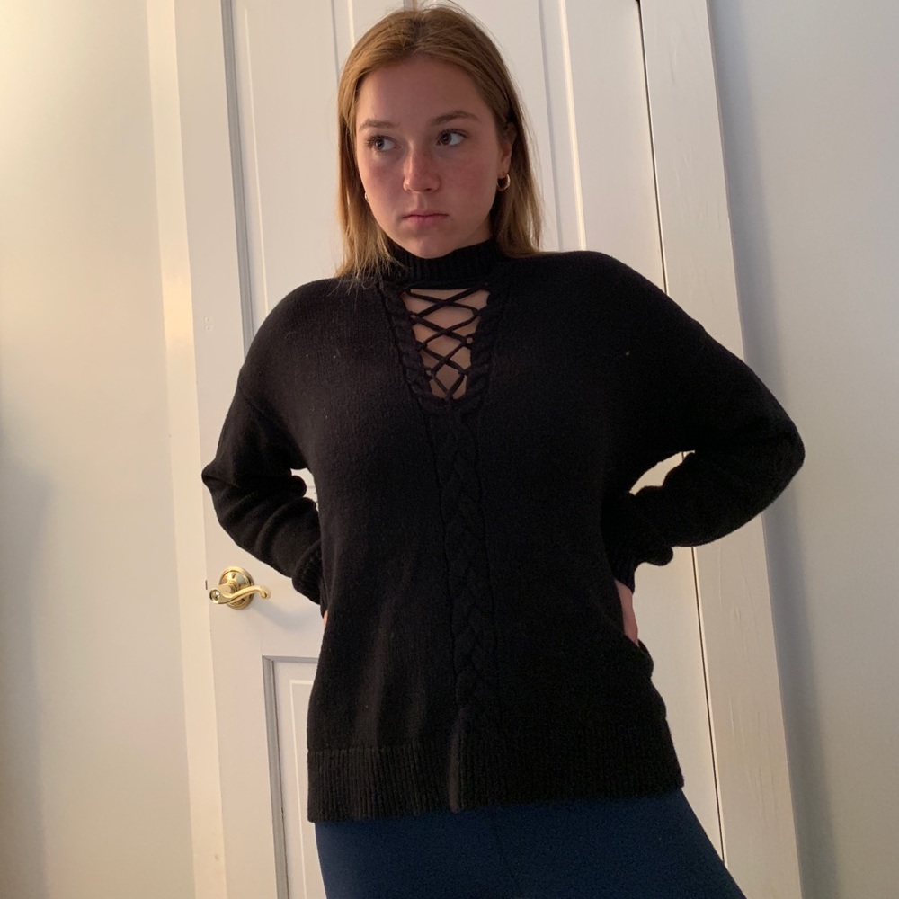 Kendall and Kylie lace up black sweater - Picture 3 of 5